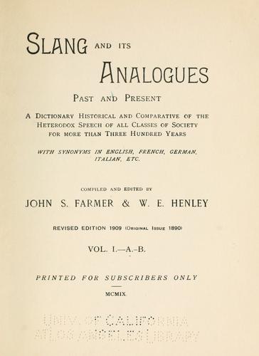 Slang and Its Analogues Past and Present, 7 Volume Set book image